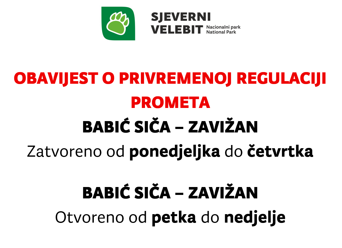 Obavijest o prometnoj regulaciji za pristup Zavižanu